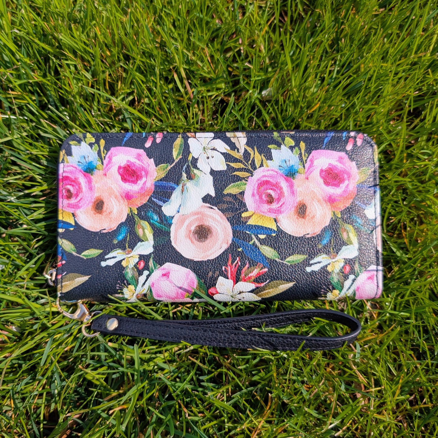 Floral on Black Wristlet