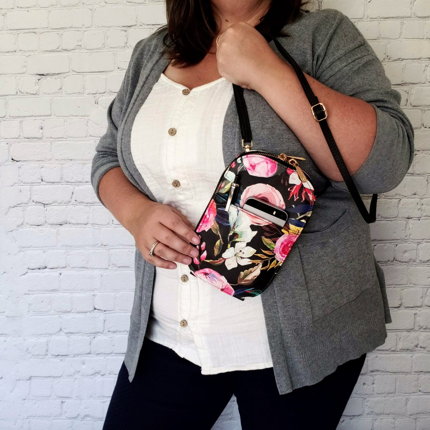 Floral On Black Crossbody
