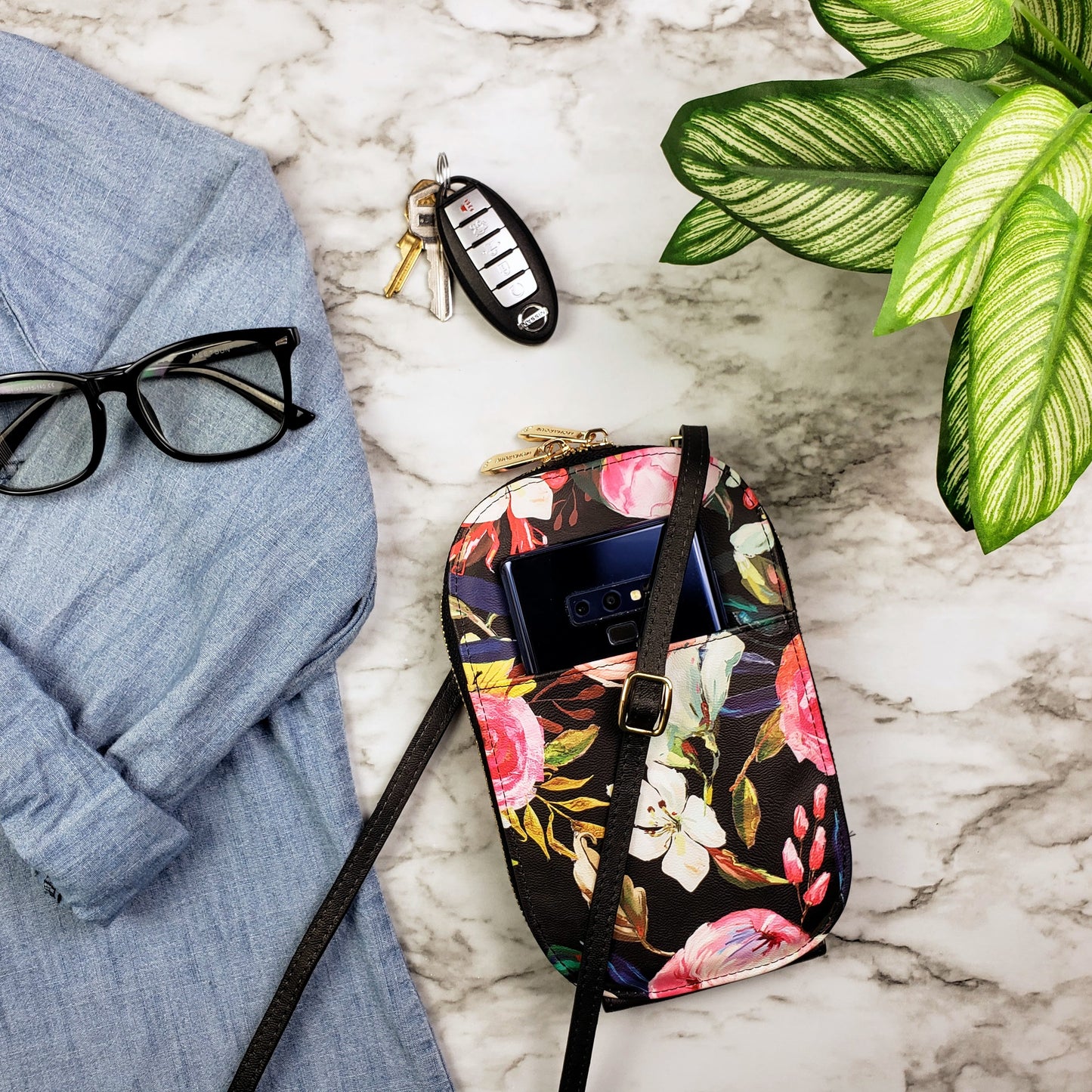 Floral On Black Crossbody