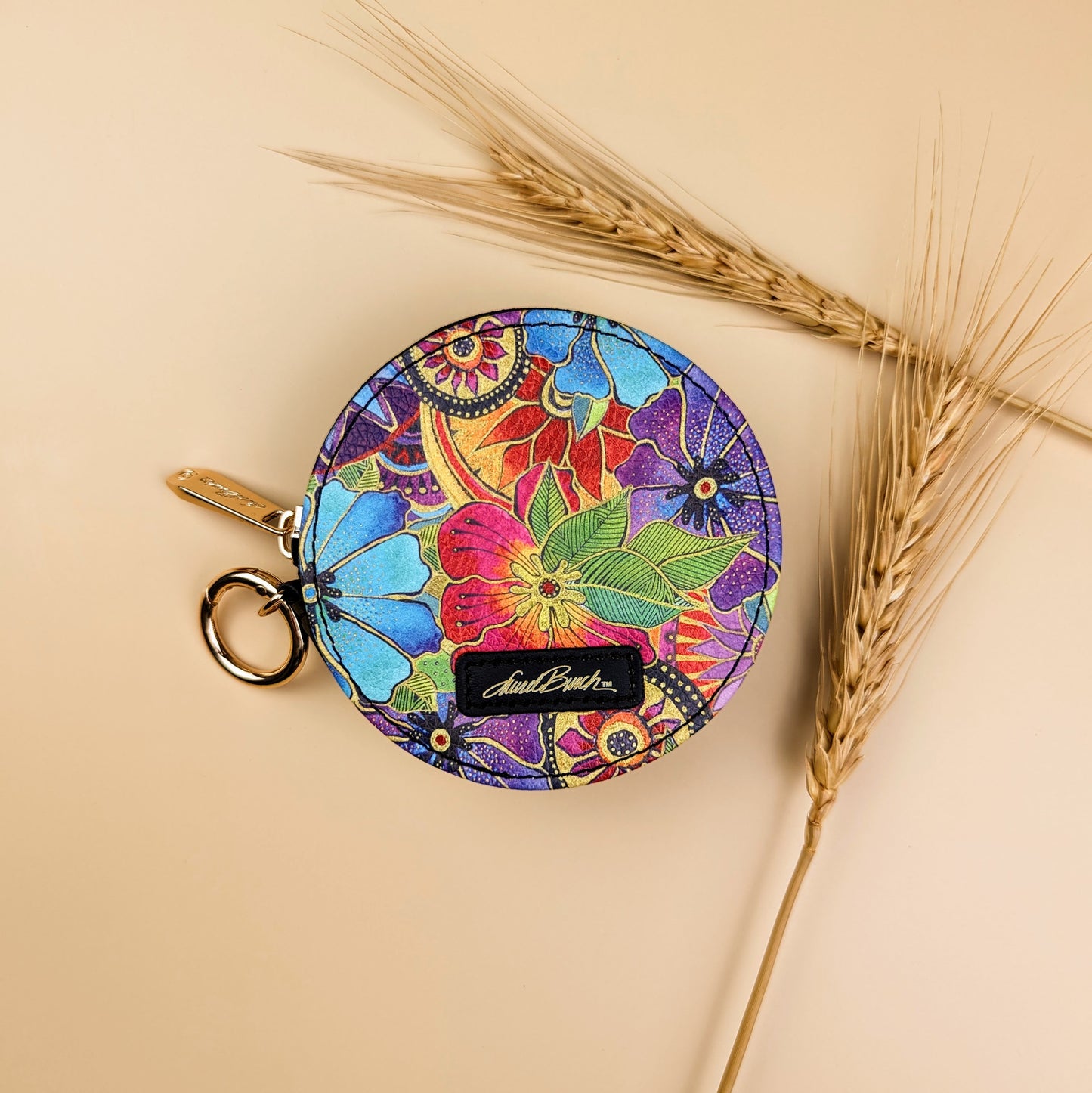 Laurel Burch Blossoming Floral Round Zipper Case