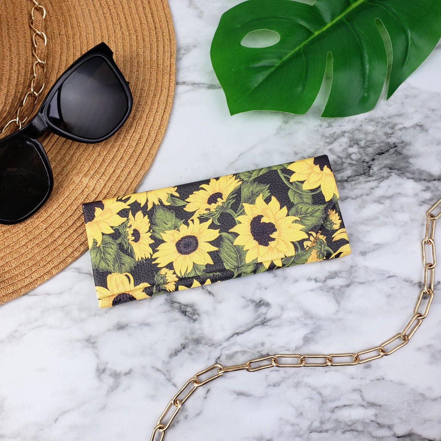 Sunflower On Black Eyeglass Case