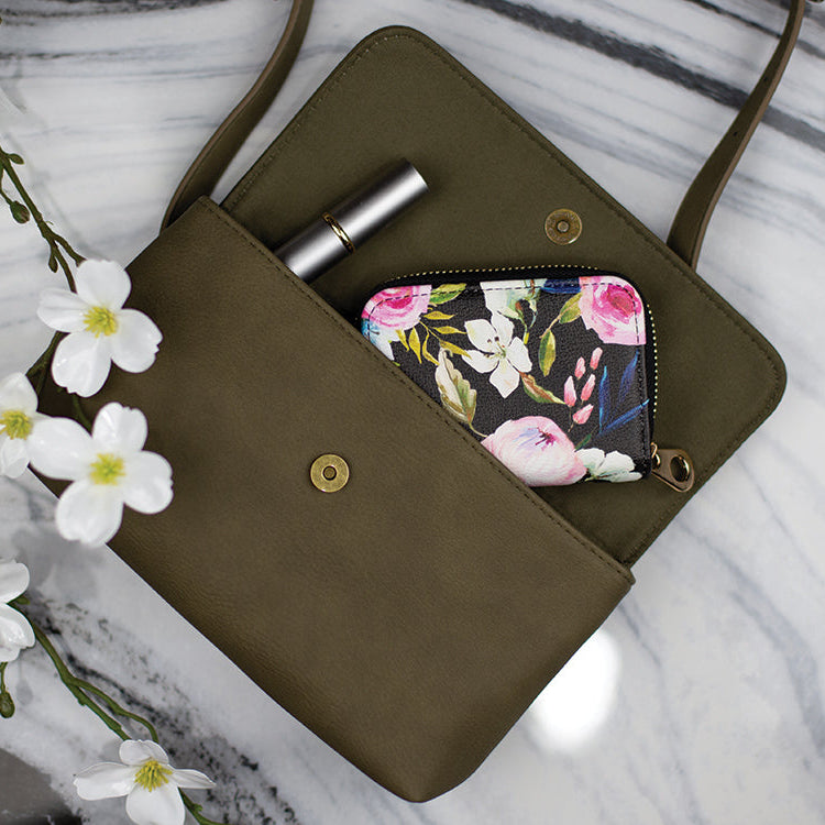 Floral on Black Zipper Wallet