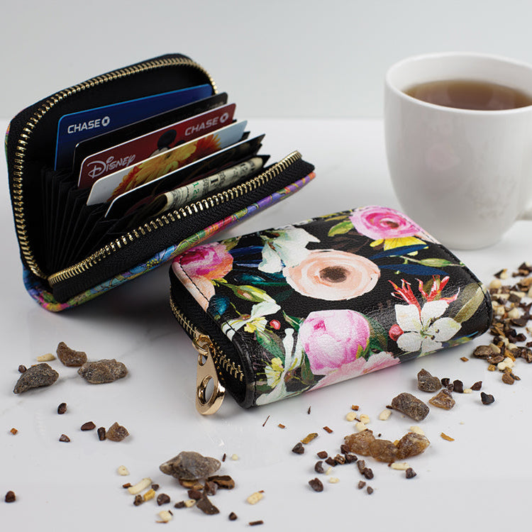 Floral on Black Zipper Wallet