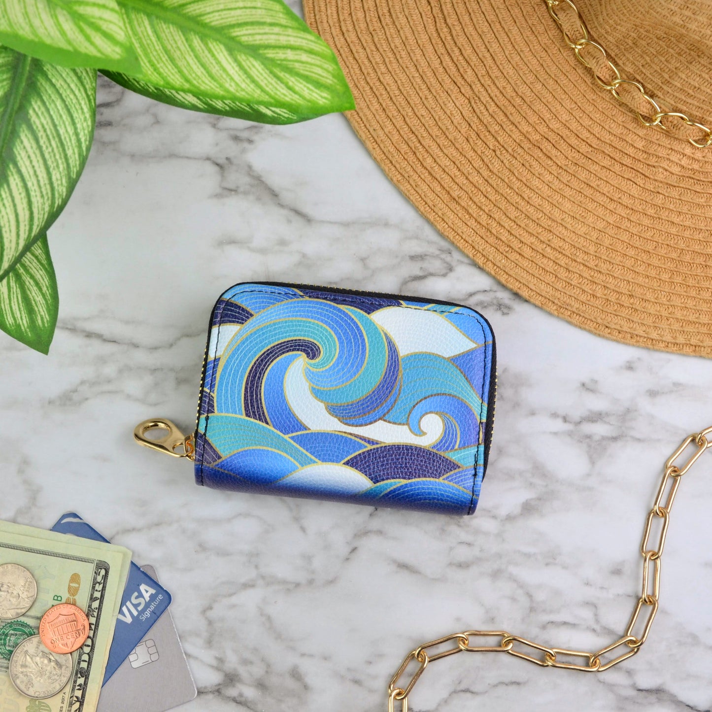 Enameled Wave Zipper Wallet