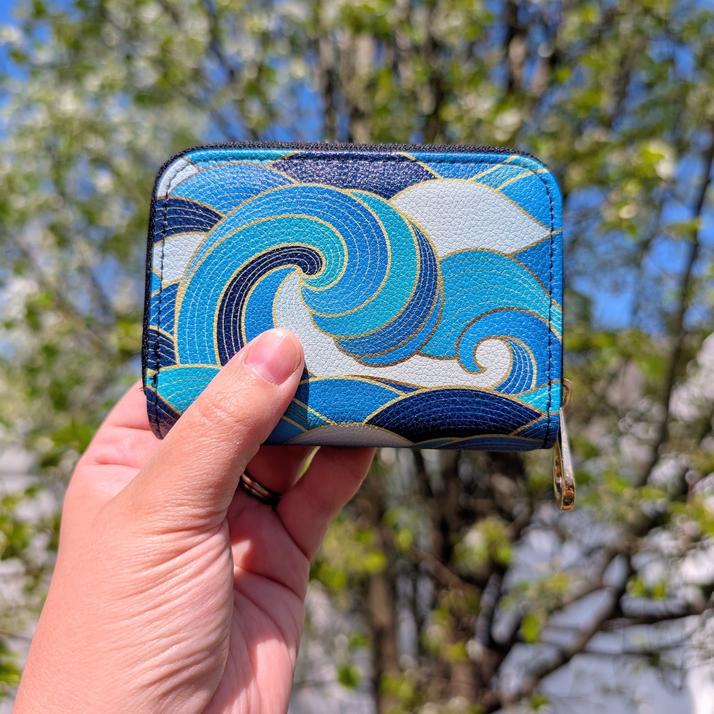 Enameled Wave Zipper Wallet