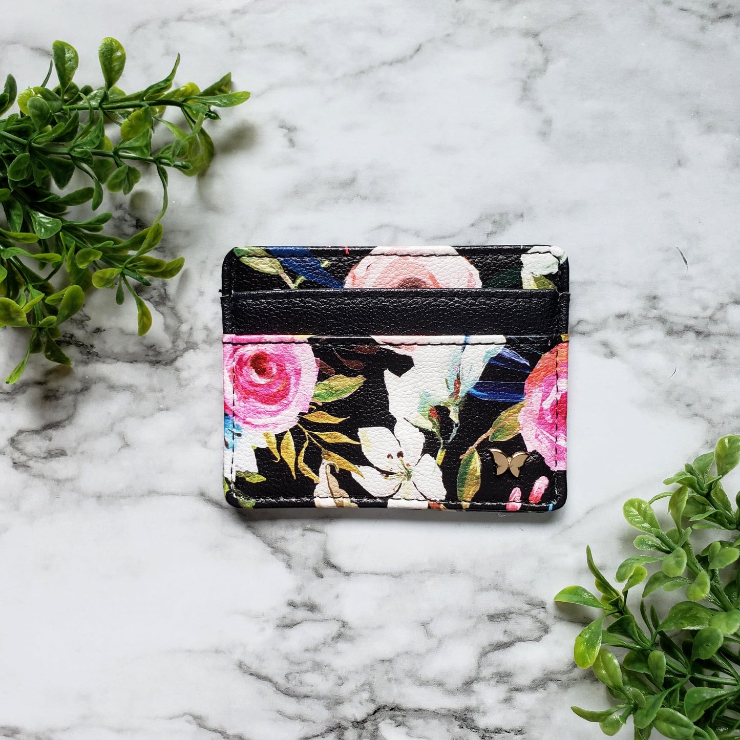 Floral in Black Slim Wallet