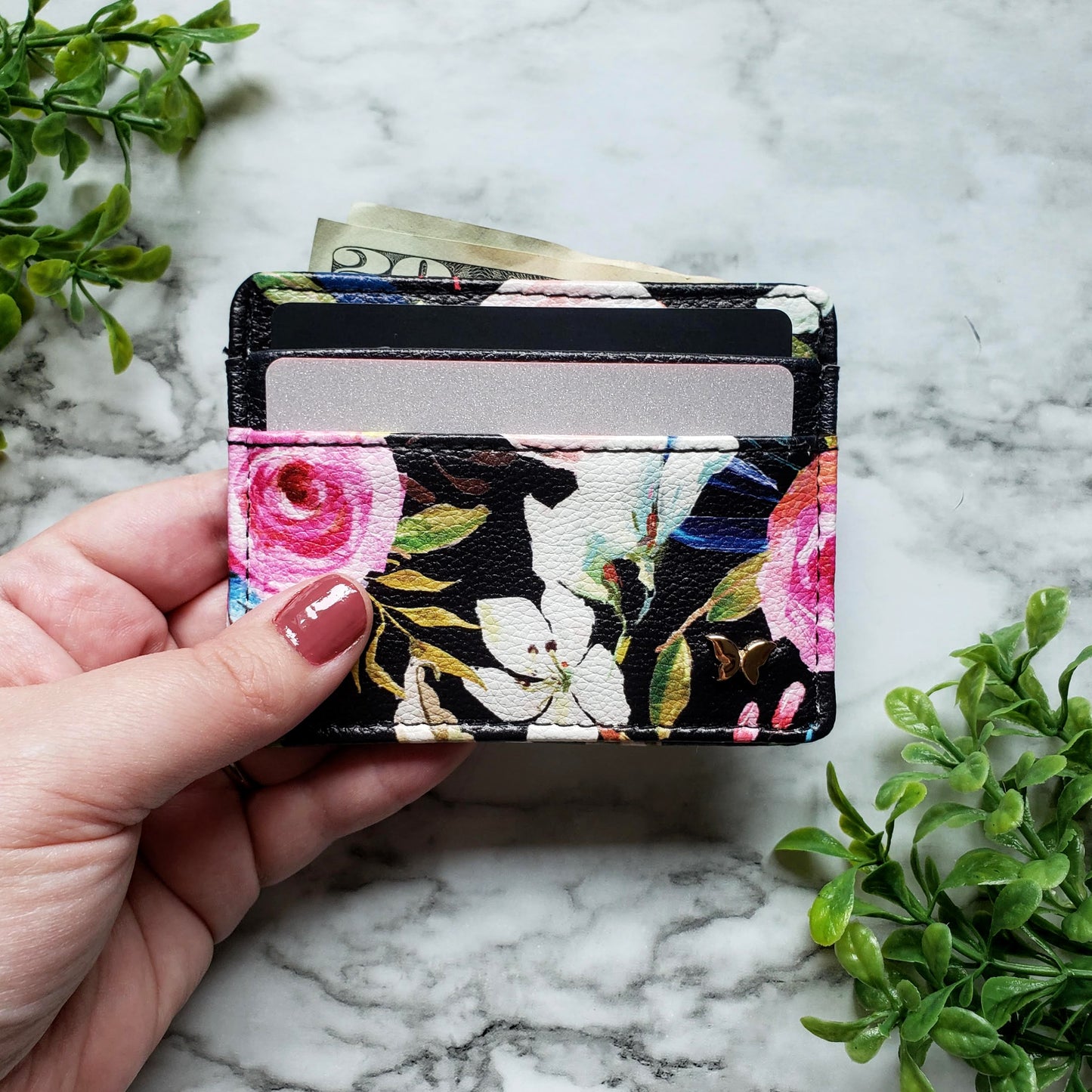 Floral in Black Slim Wallet