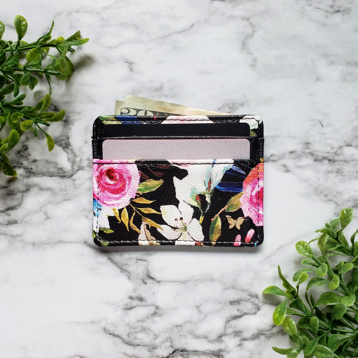 Floral in Black Slim Wallet