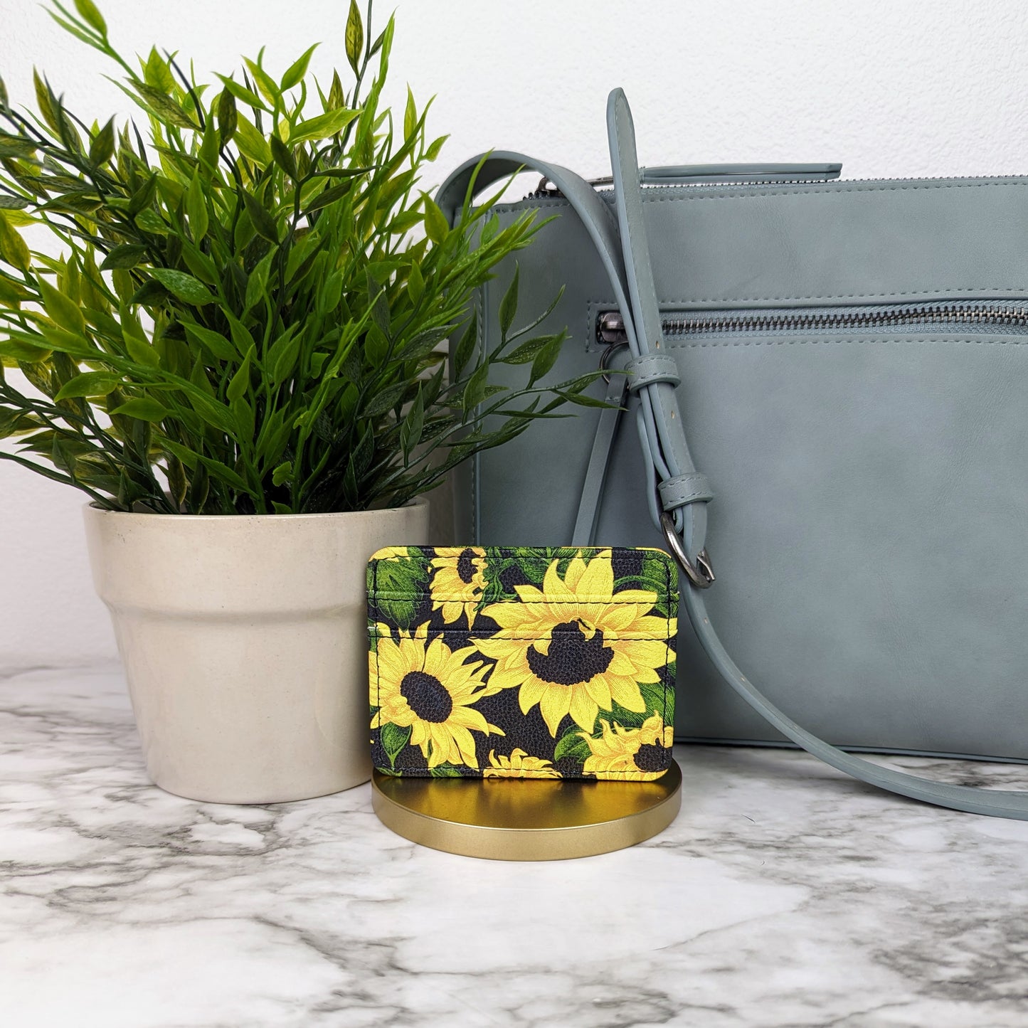 Sunflower On Black Slim Wallet
