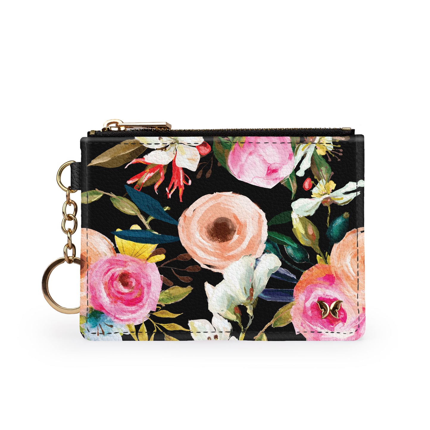 Floral in Black Keychain Wallet