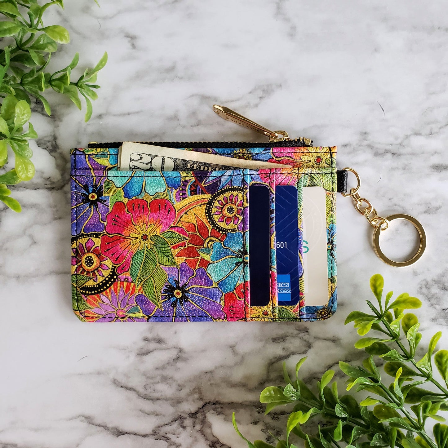 Laurel Burch Blossoming Floral Keychain Wallet