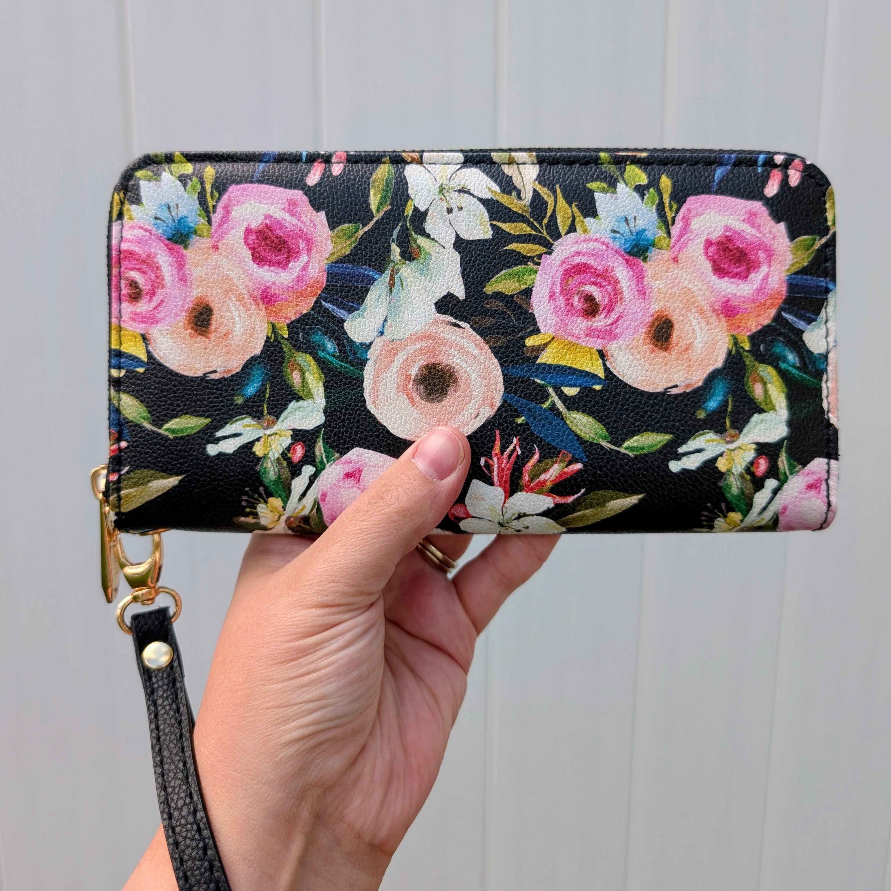 Floral on Black Wristlet – Monarque by Fig Design Group