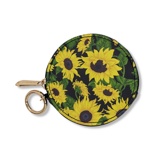 🎁 Sunflower on Black Round Zipper Case (100% off)